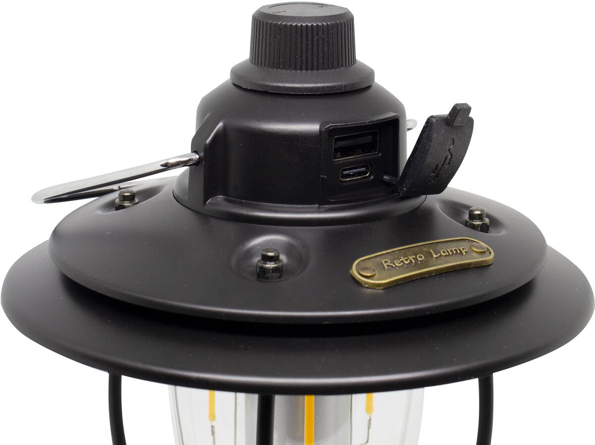 Oppladbar campinglampe Orix 200lm USB-C svart montert