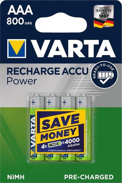 Oppladbare batterier AAA 800mAh 1,5V 4-pakning - VARTA for campingutstyr