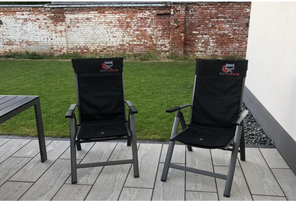 Oppvarmet setepute med batteri 120x42 cm svart - Outchair montert på stol