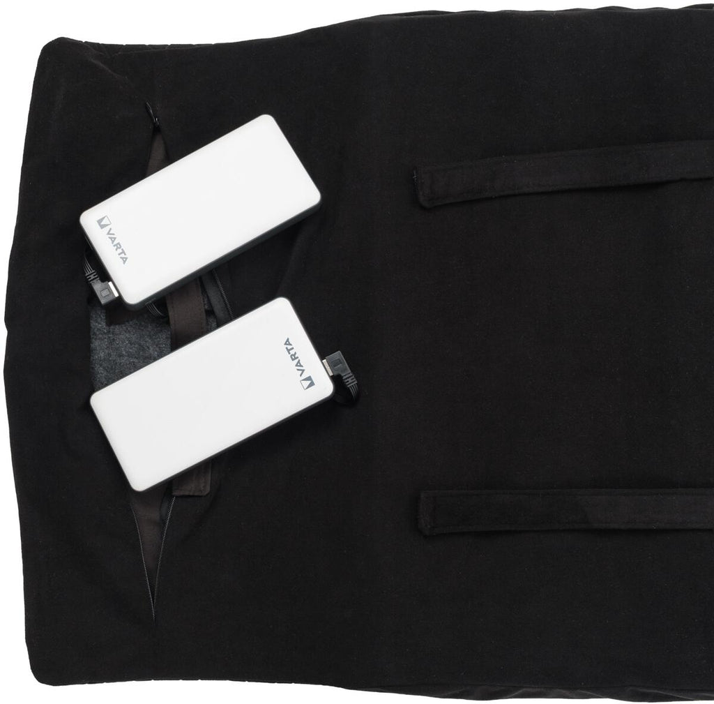 Oppvarmet stolpute Warmigo Dual 144x46 cm svart med inkluderte powerbanks