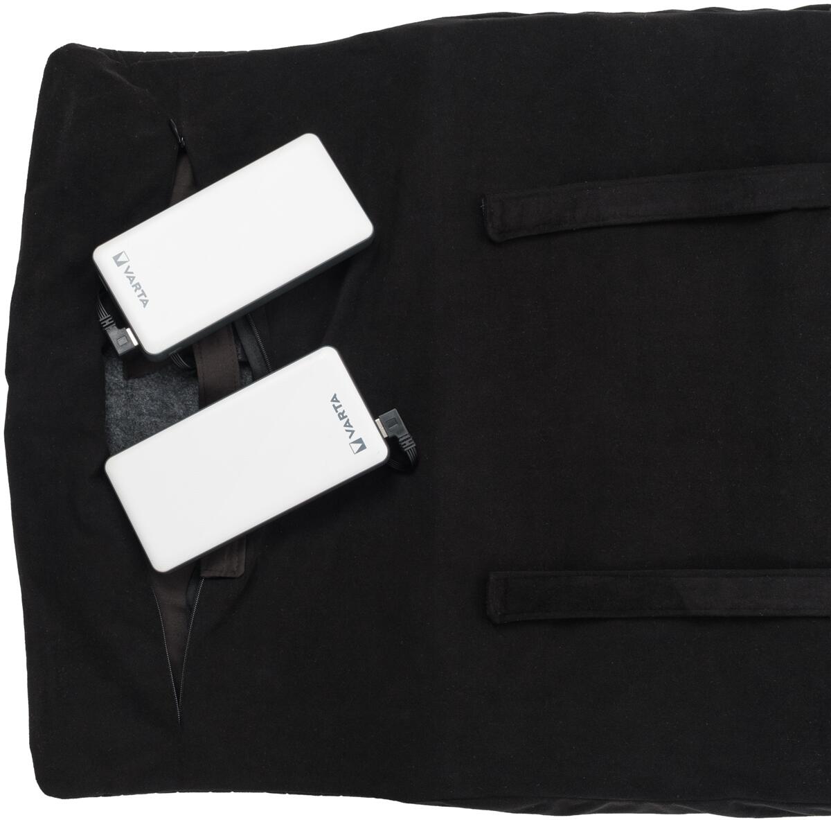 Oppvarmet stolpute Warmigo Dual 144x46 cm svart med inkluderte powerbanks