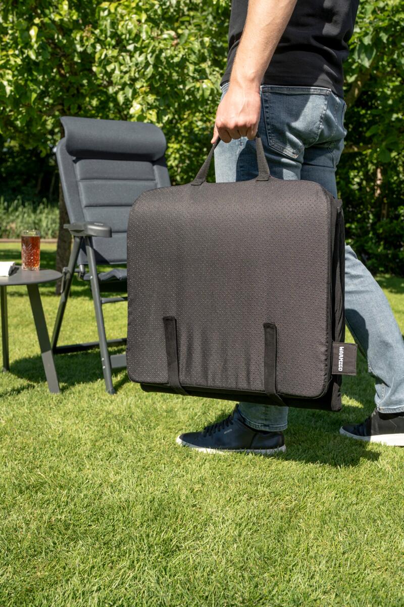 Oppvarmet stolpute Warmigo Dual 144x46 cm svart detalj av stoffstruktur