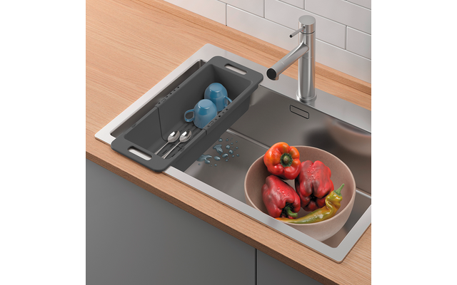 Oppvaskkurv uttrekkbar 35-52 cm Drain-Flex Metaltex bakside