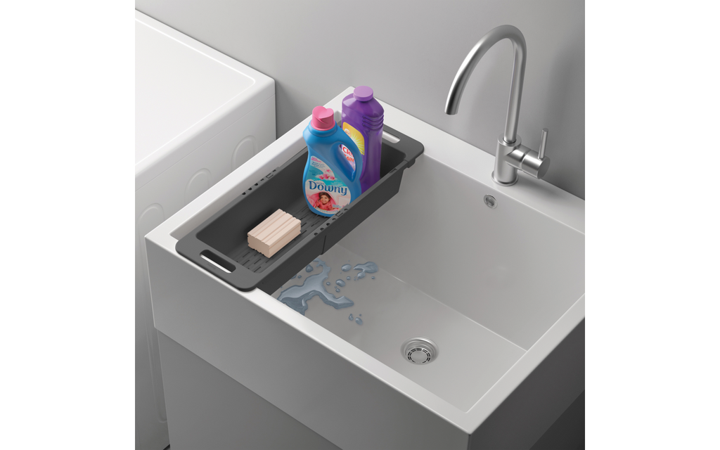 Oppvaskkurv uttrekkbar 35-52 cm Drain-Flex Metaltex montert i vask