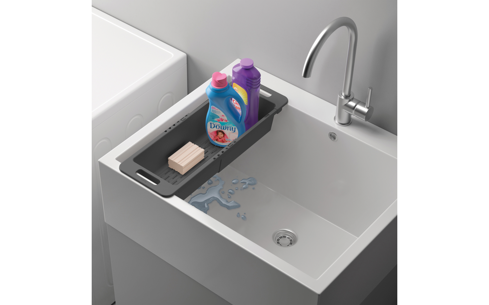 Oppvaskkurv uttrekkbar 35-52 cm Drain-Flex Metaltex montert i vask