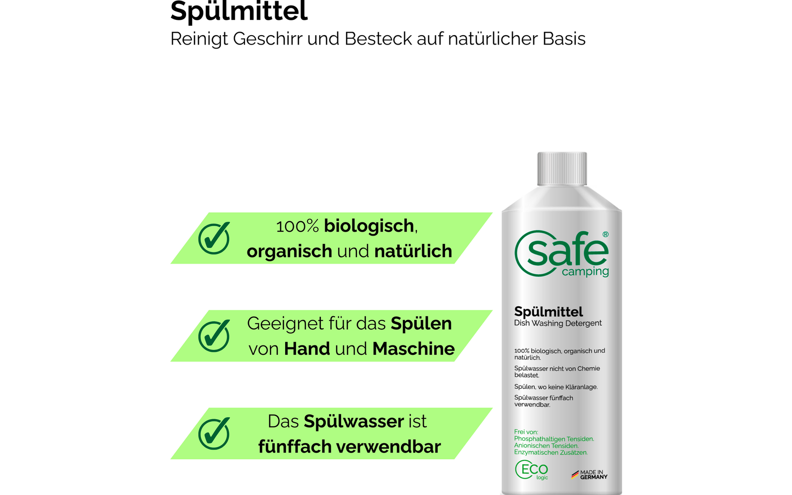 Oppvaskmiddel naturlig med biopolymerer 500 ml - Safe Camping montert på campingkjøkken