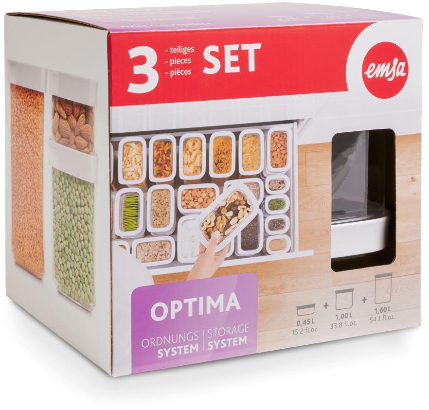 Optima oppbevaringsbokser 3-delers sett hvit bakside