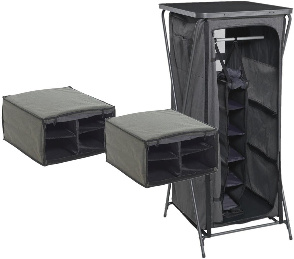 Organizer for campingskap i polyester grå forfra