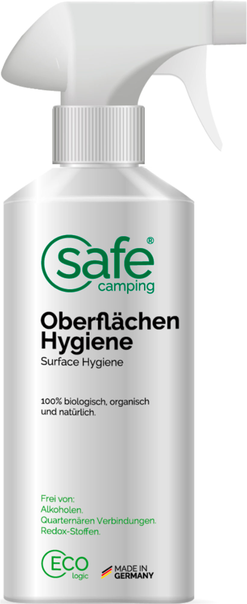 Overflatehygiene uten alkohol 500 ml - SAFE CAMPING forfra