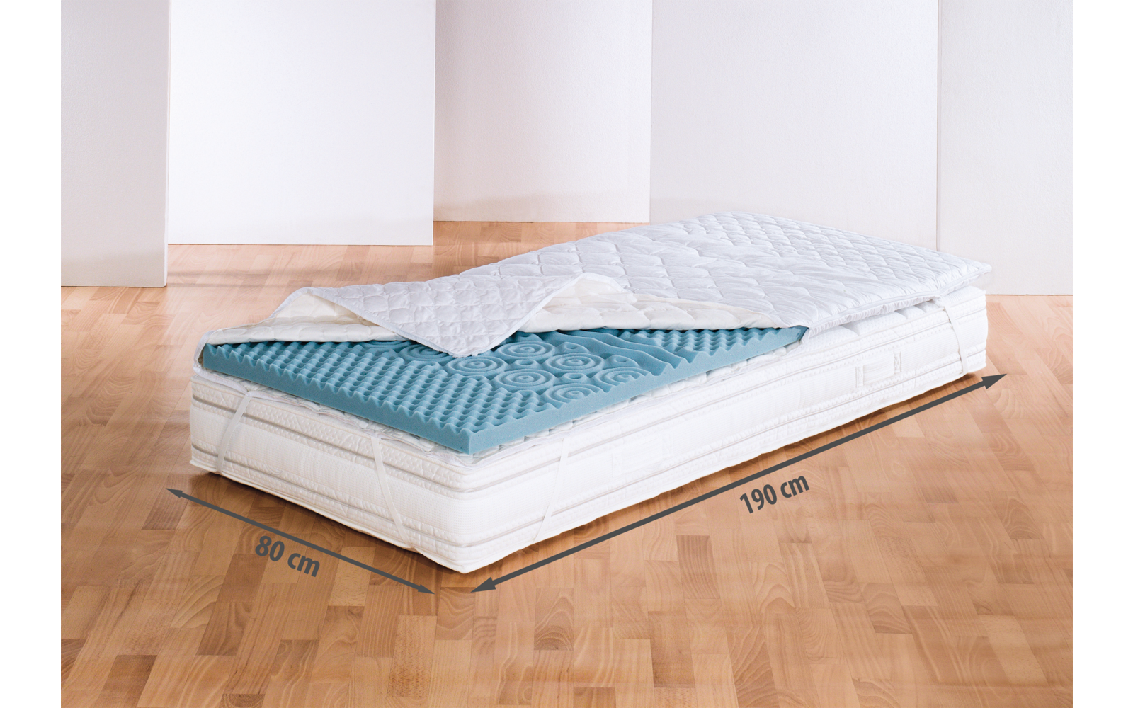Overmadrass 7-soner kaldskum 190x80 cm, 6 cm høyde pakket til oppbevaring