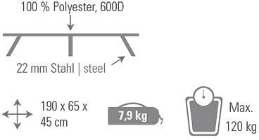 Oviedo feltseng 190x65x45 cm, 600D polyester detalj av ramme