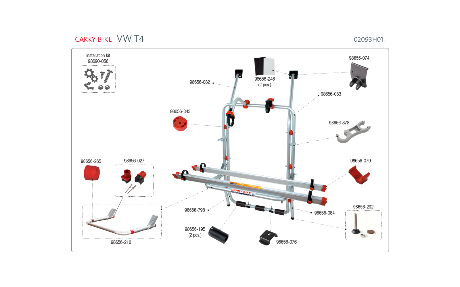 Øvre feste for Carry-Bike VW T4/T4D sykkelstativ - Fiamma montert