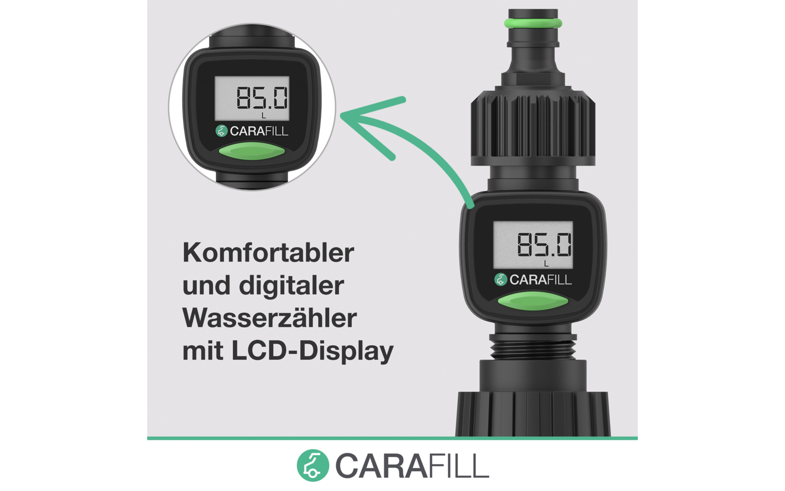 Påfyllingsfilter Count med digital vannmåler bakside