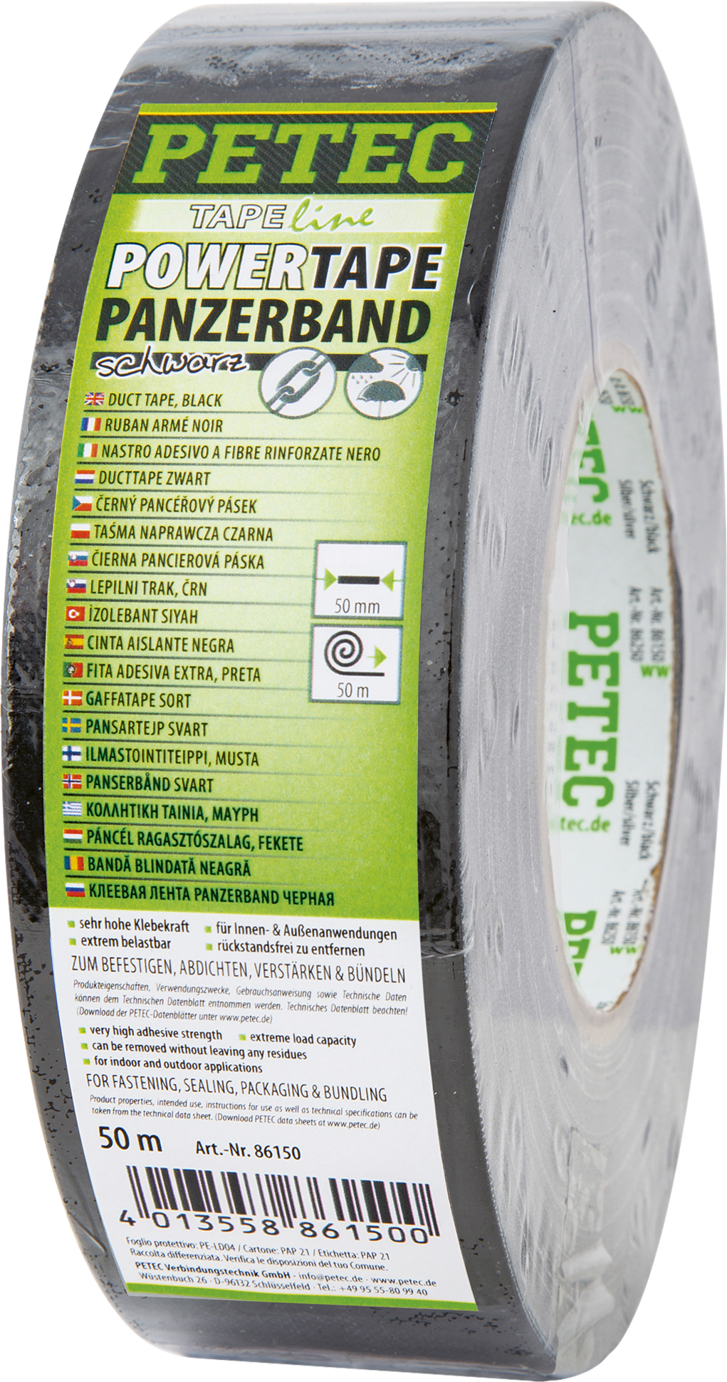 Pansertape Power Tape 50 m x 50 mm svart forsterkning