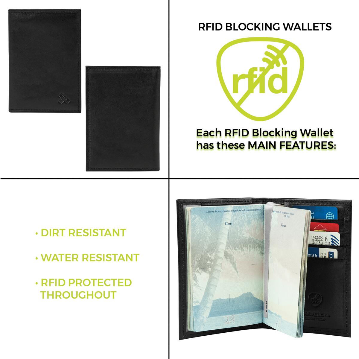 Passetui i skinn med RFID-beskyttelse 14x9,5 cm montert
