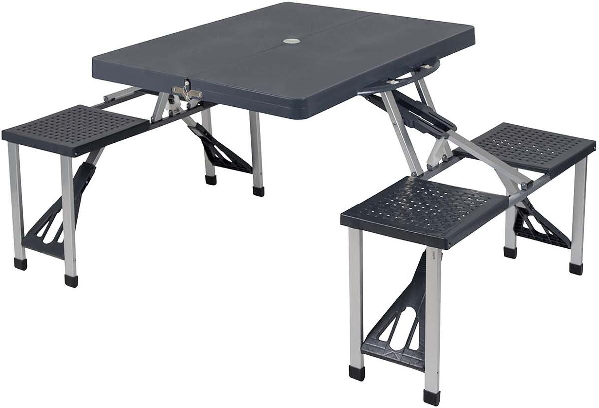 Piknikbord med benker 130x67 cm grått forfra Bo-Camp