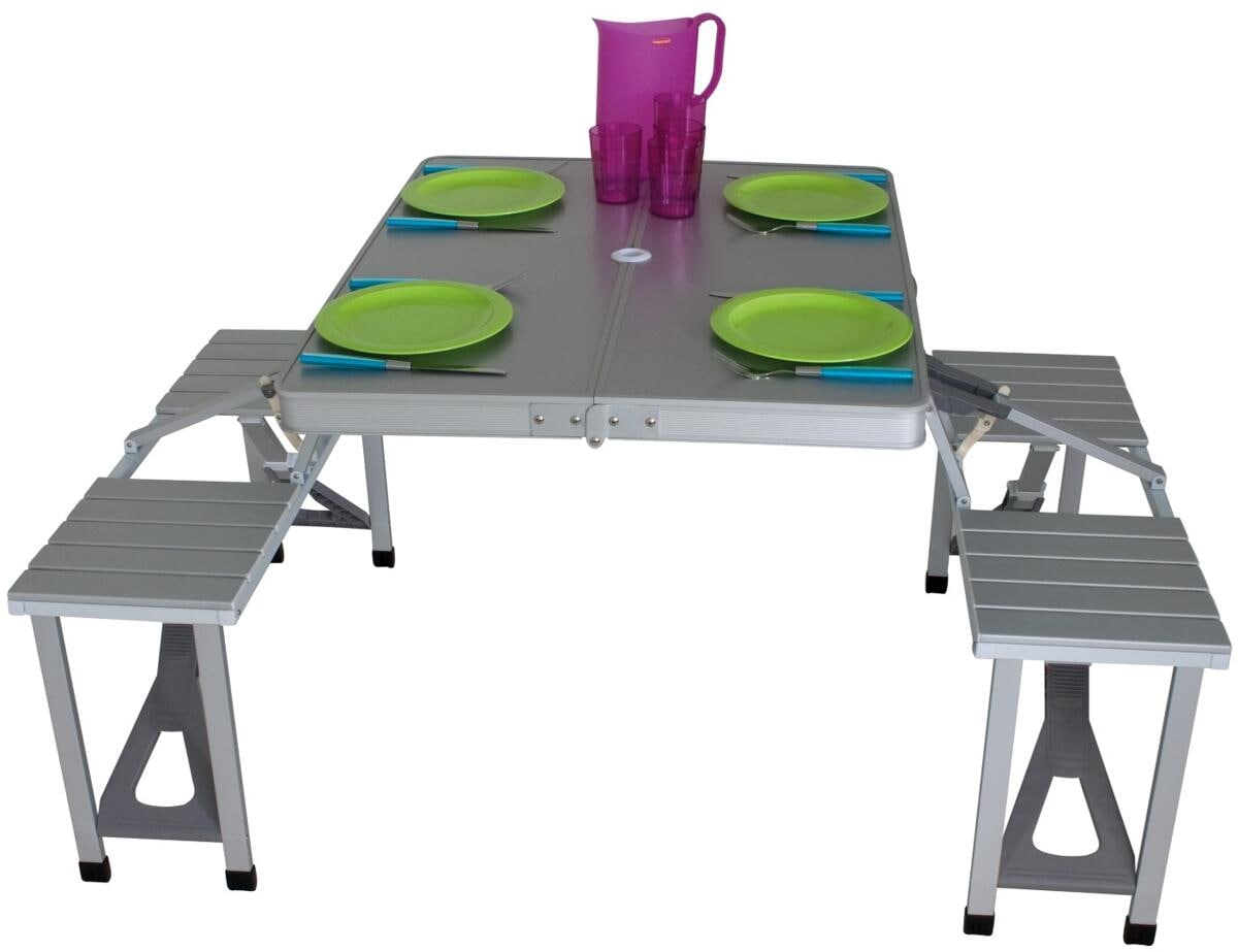 Piknikbord med benker i aluminium 86x68 cm grått - Eurotrail forfra