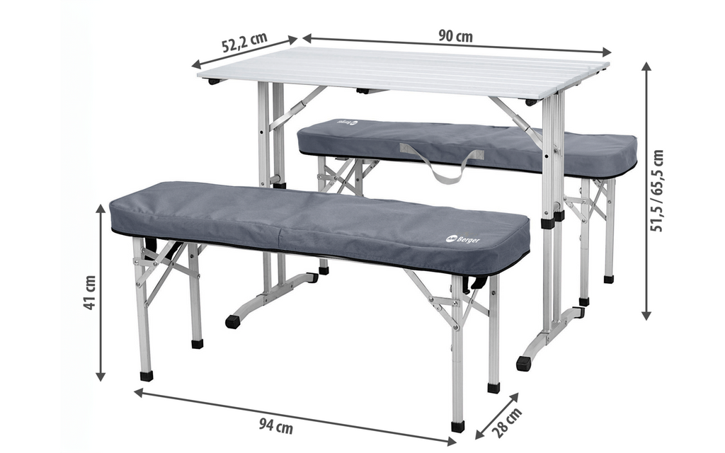 Piknikbord-sett Trevi 90 x 52,5 cm med 2 benker detalj av benk