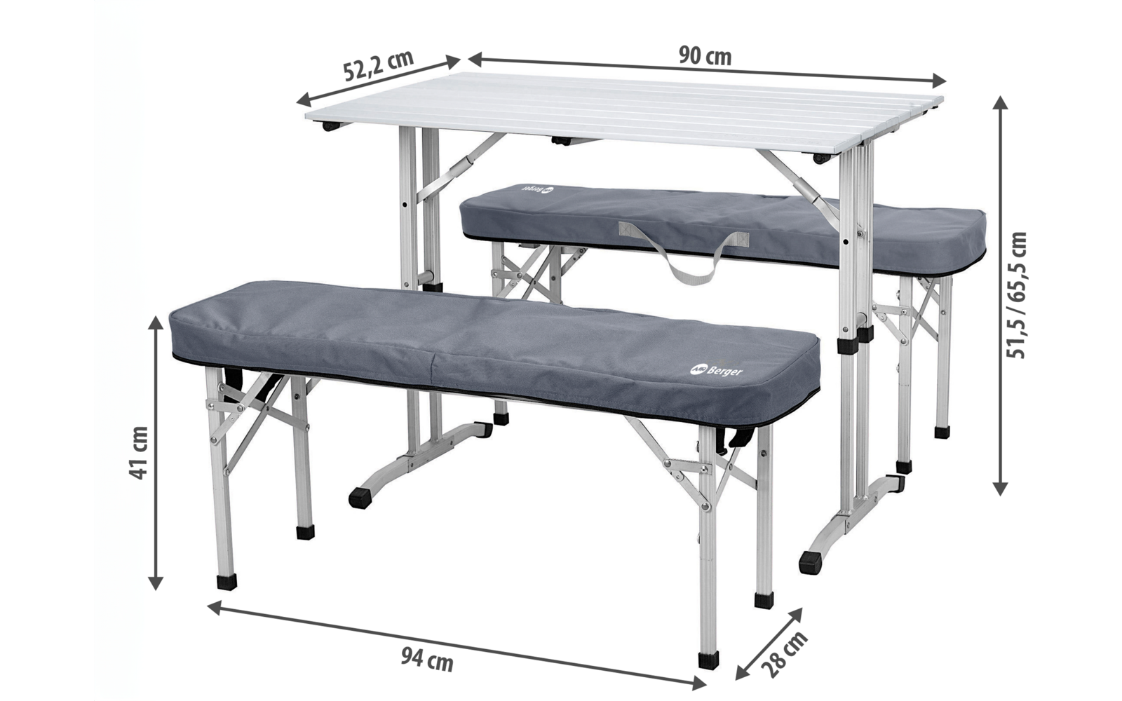 Piknikbord-sett Trevi 90 x 52,5 cm med 2 benker detalj av benk