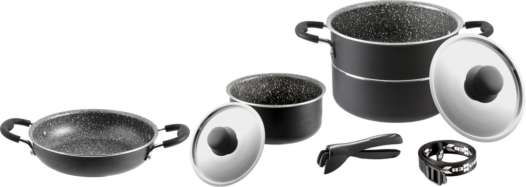 Pirate grytesett 7 deler aluminium med avtakbart håndtak - Brunner forfra