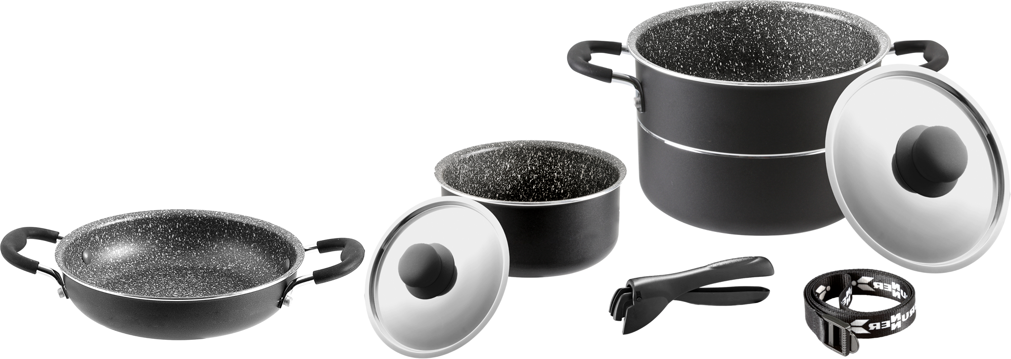 Pirate grytesett 7 deler aluminium med avtakbart håndtak - Brunner forfra