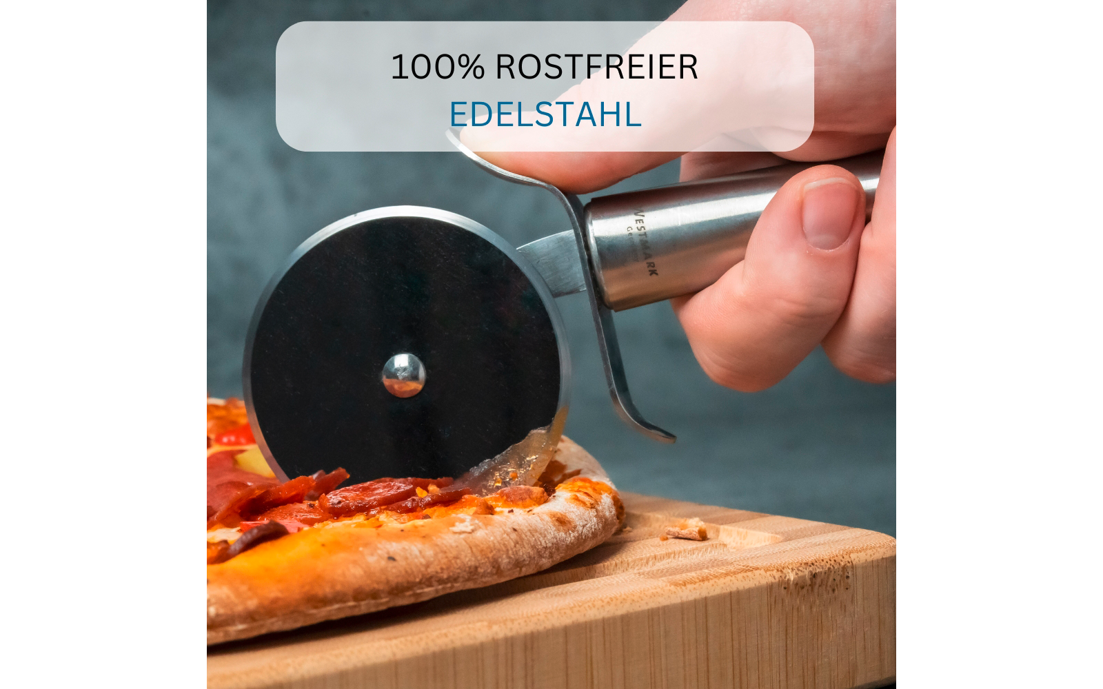 Pizzaskjærer Glory rustfritt stål ø 68 mm Westmark montert og klar til bruk