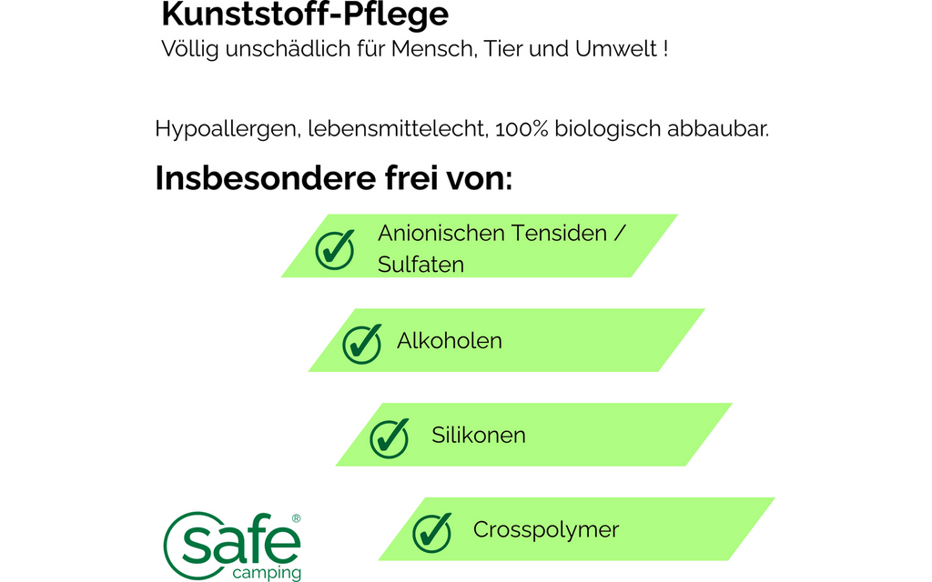 Plastpleie silkematt og klebefri 500 ml SAFE CAMPING bakside