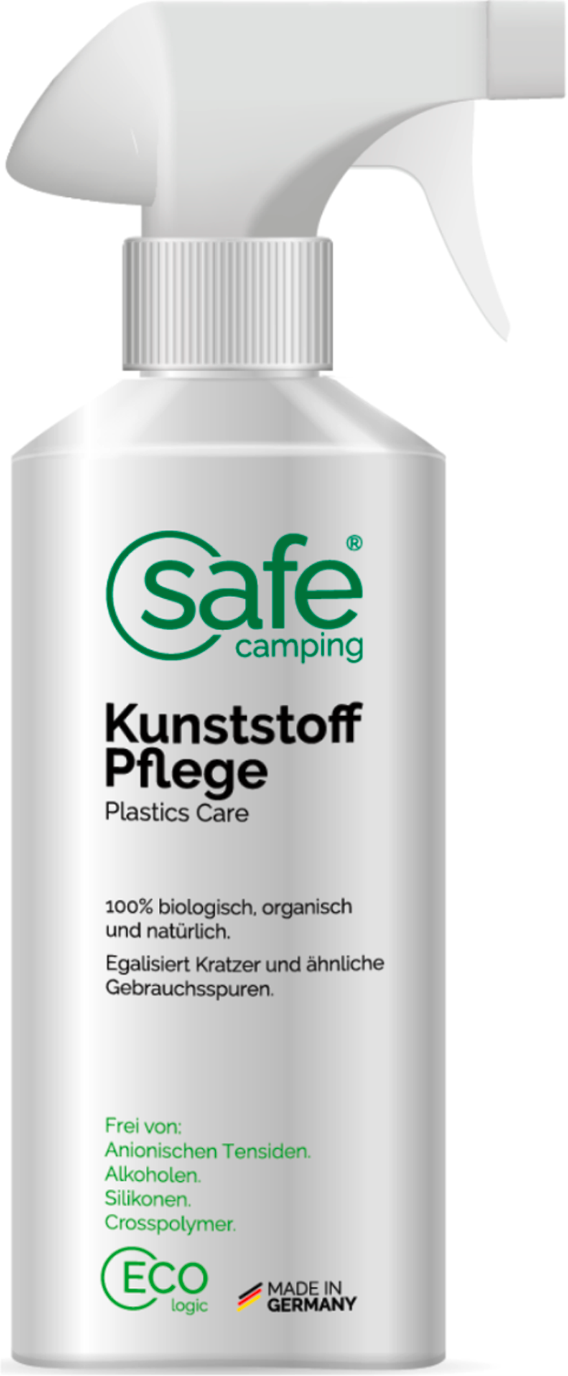 Plastpleie silkematt og klebefri 500 ml SAFE CAMPING front