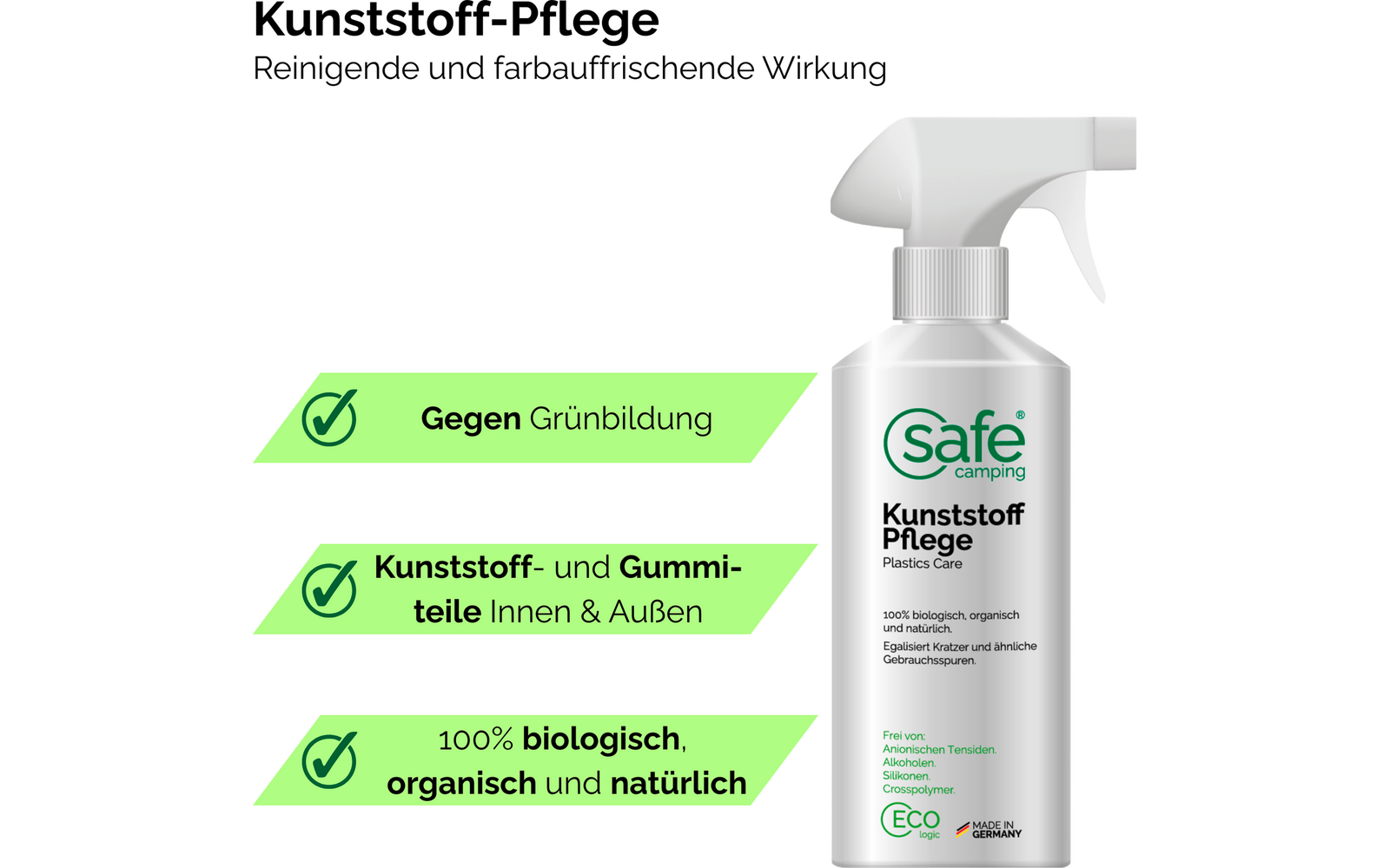 Plastpleie silkematt og klebefri 500 ml SAFE CAMPING påført campingutstyr