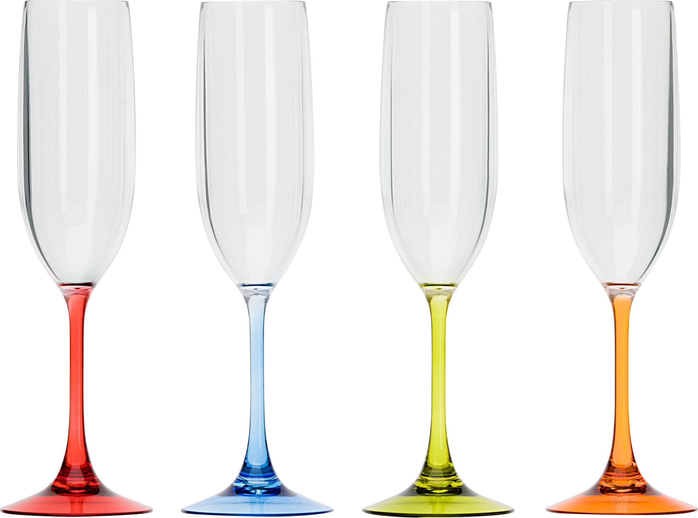 Polyakryl champagneglass 125 ml 4er sett med farget stett Flamefield forfra