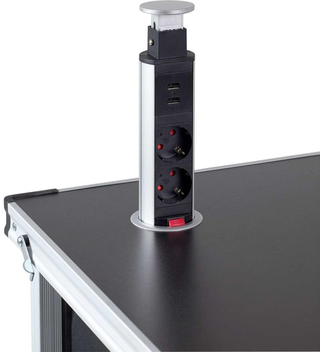 Pop-up strømforsyningstårn med 2 schuko og 2 USB bakside