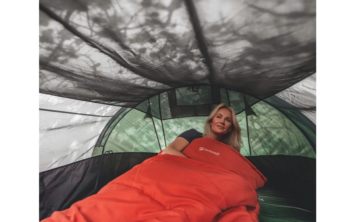 Pop-up telt Nexion 3 for 3 personer med innertelt, blå - Outwell sett fra siden med oppbevaringsrom