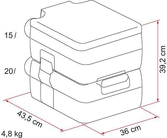 Sidehekter på portabelt campingtoalett Bi-Pot med manuell spyling