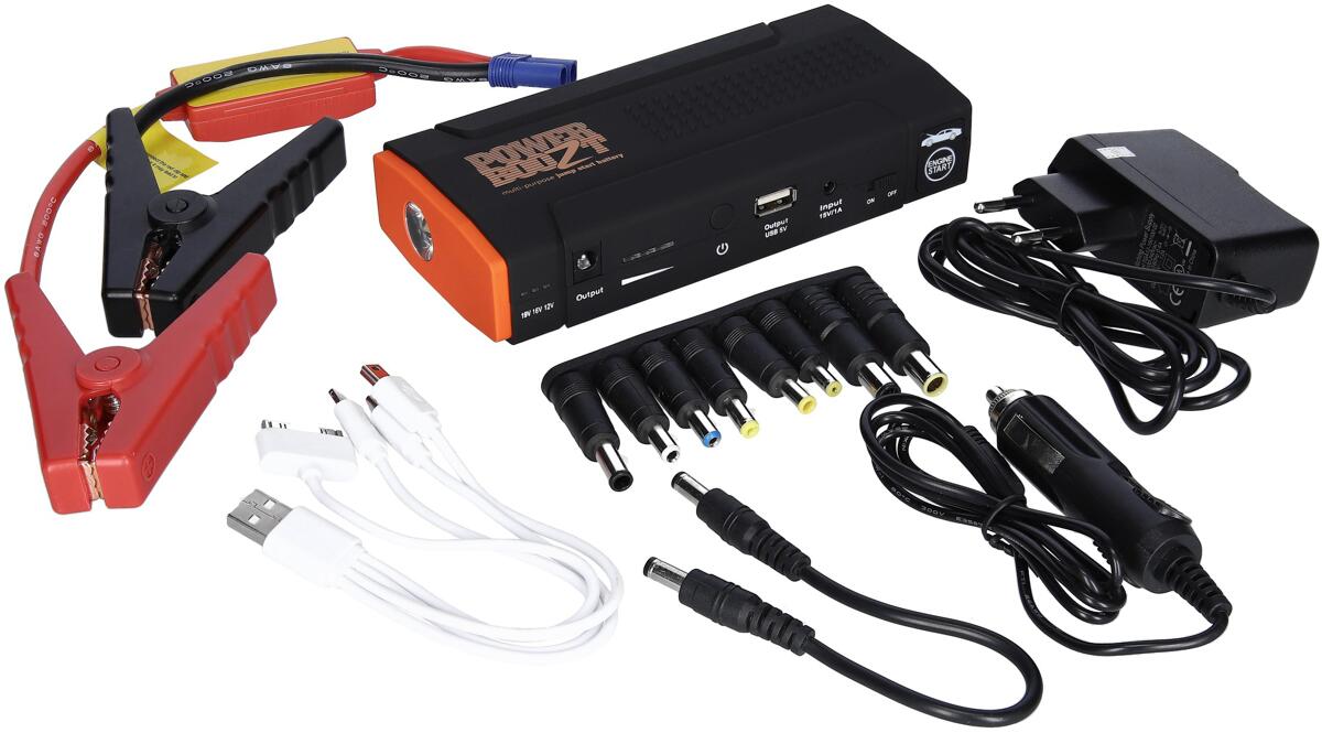 Powerbank og startbooster 16000 mAh med lader - PowerBoozt forfra