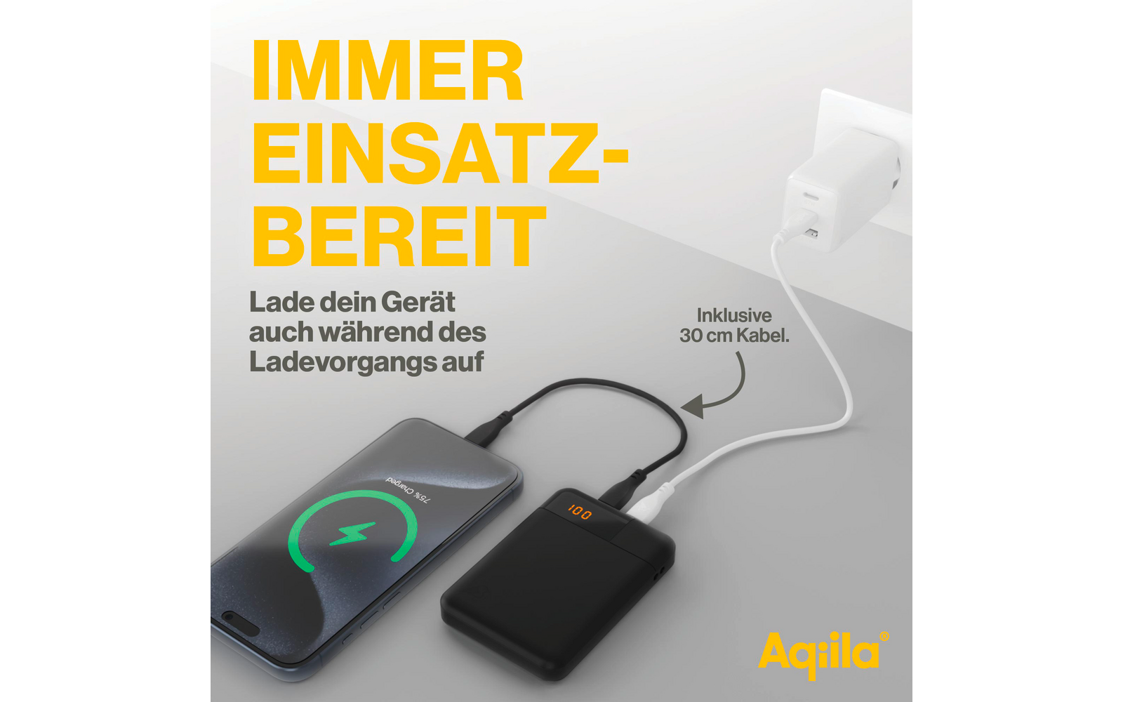 Powerbank Powerbird B5 12 W 5000 mAh med LCD-display montert i bruk
