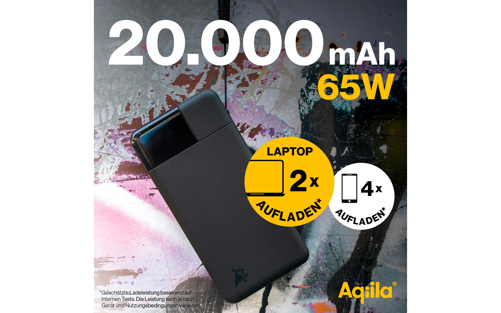 Powerbird powerbank 65W 20000 mAh, 434 g med trådløkke