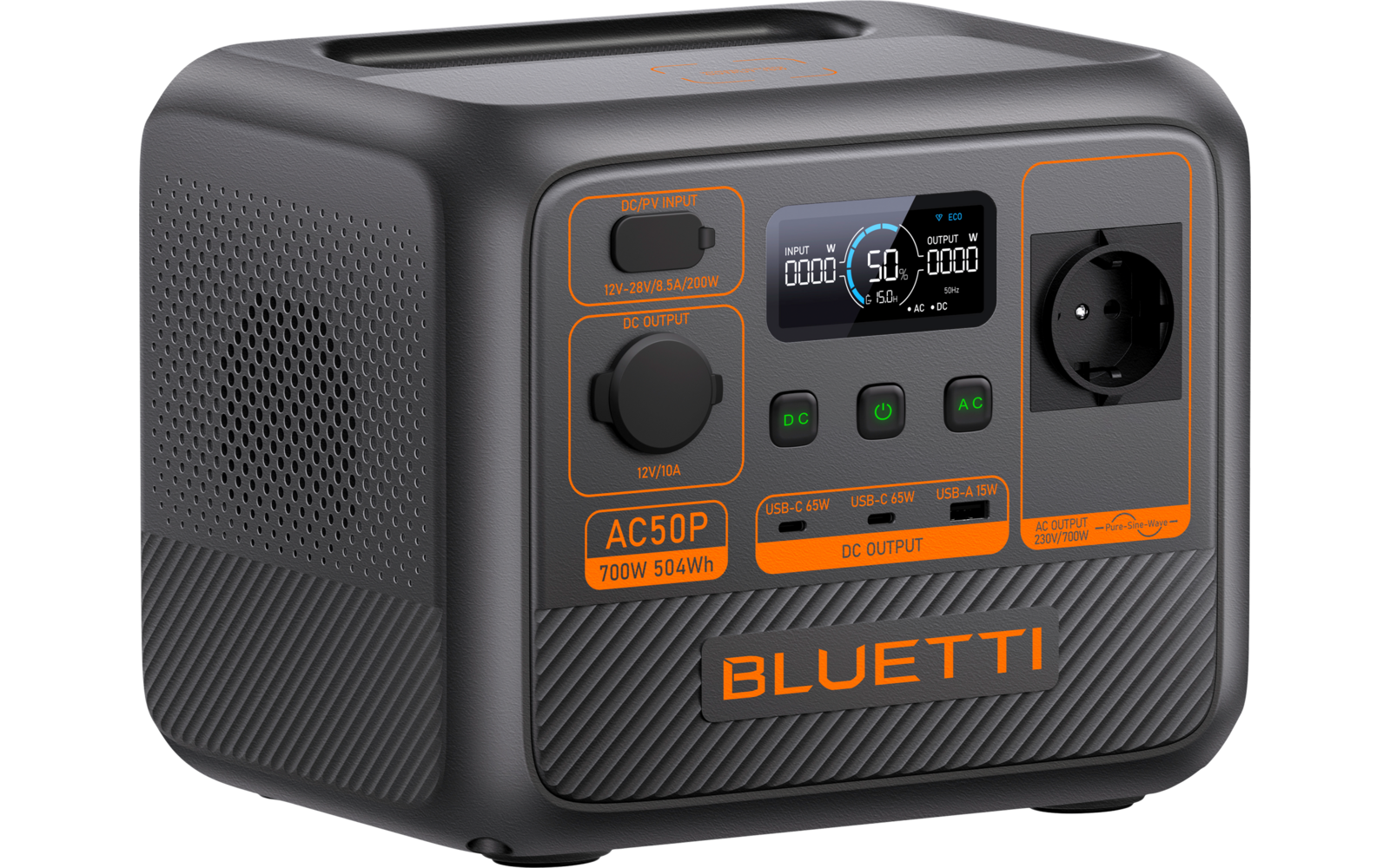 Powerstation AC50P 700 W 504 Wh LiFePO4 bakside