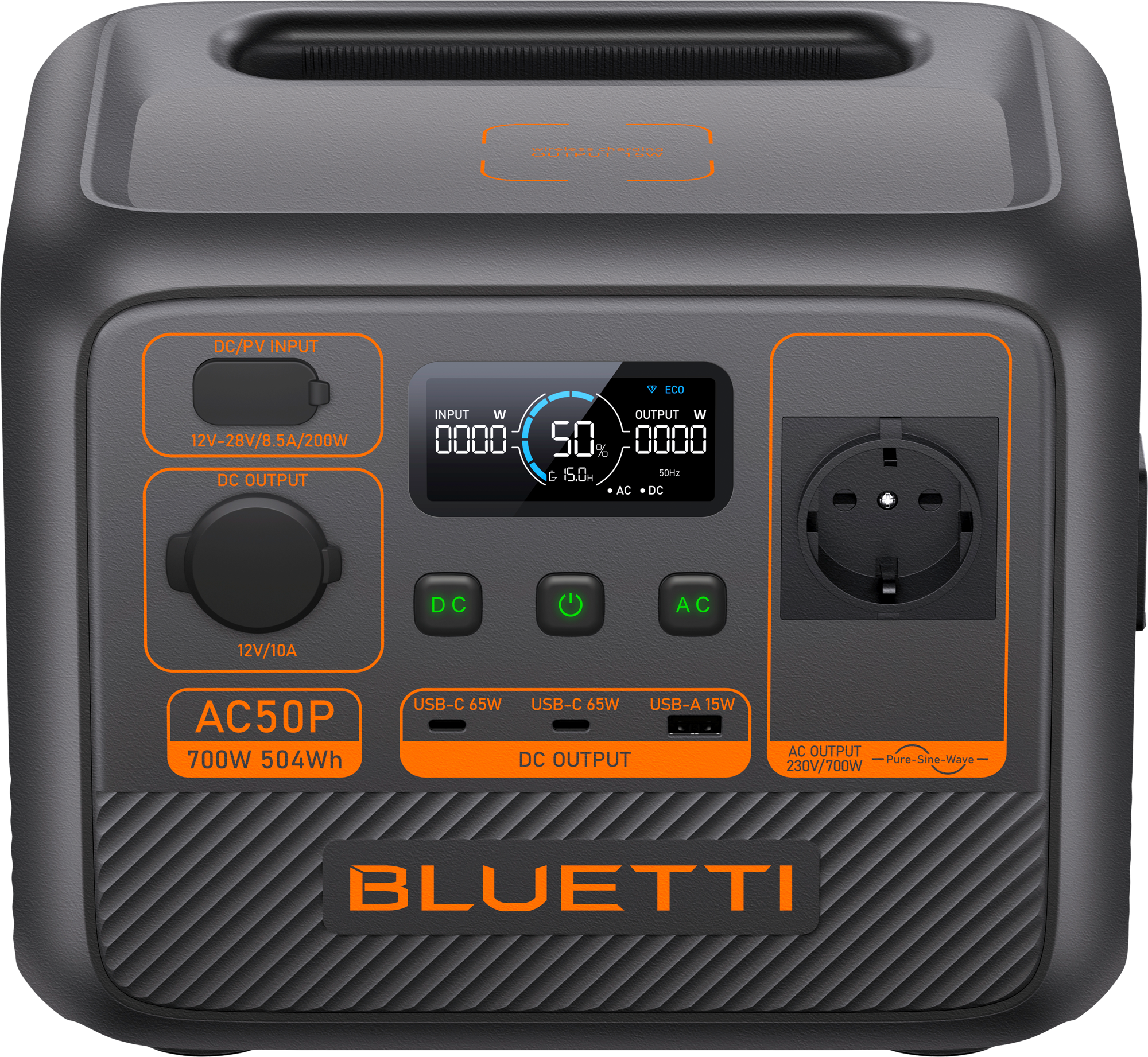 Powerstation AC50P 700 W 504 Wh LiFePO4 forfra