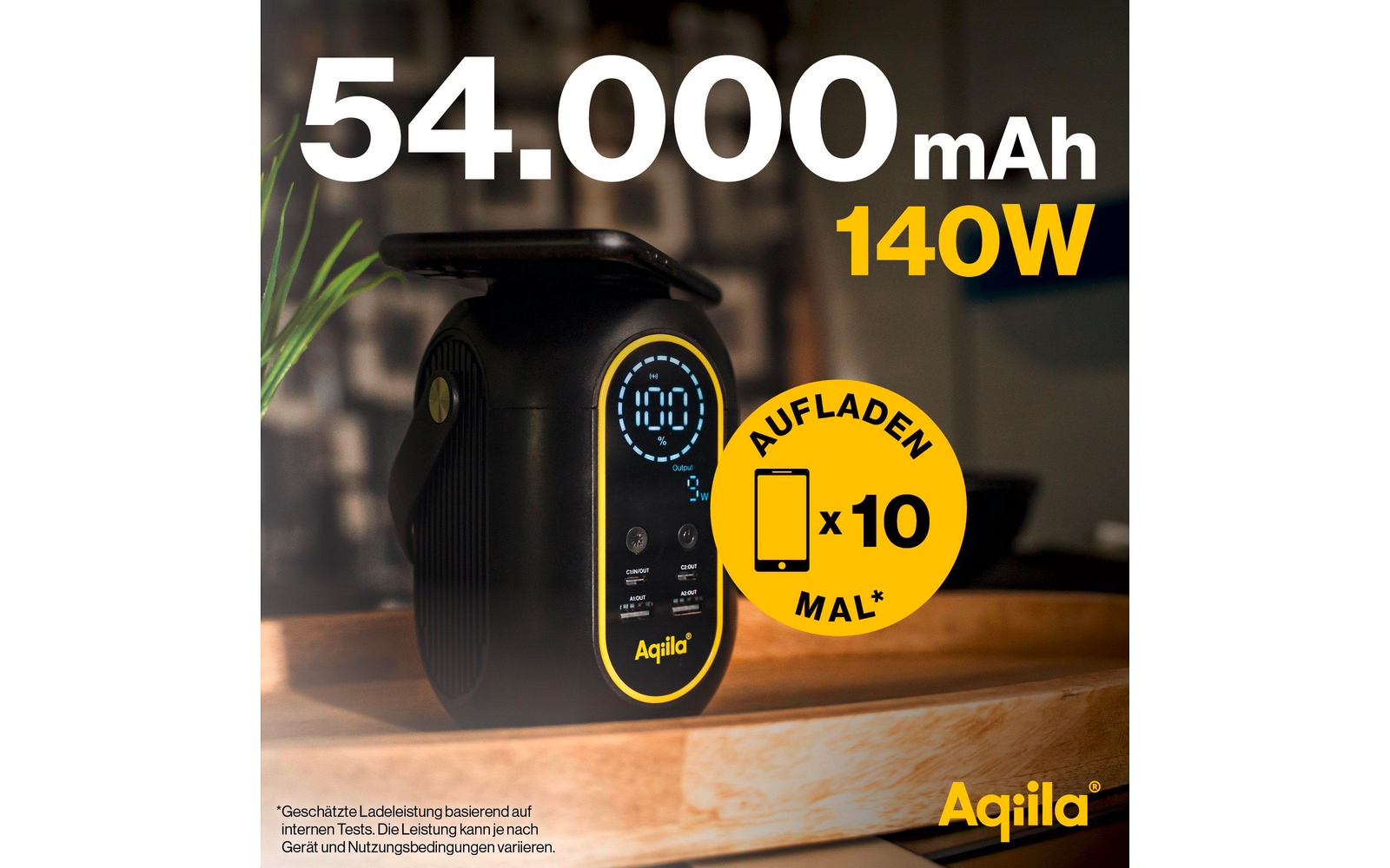 Powerstation Powerbird S140 med tilkoblet USB-kabel