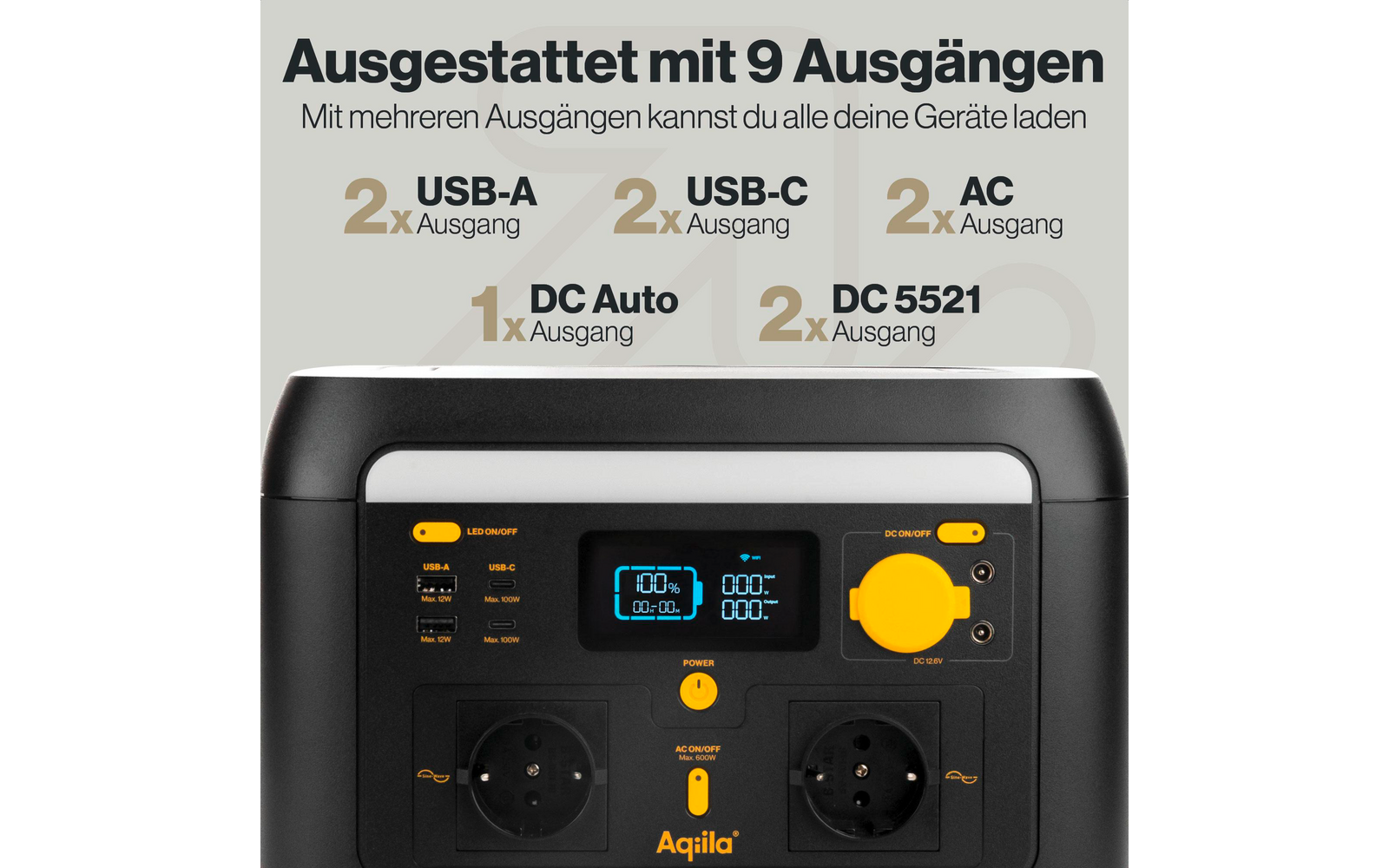 Powerstation S600V2 600 W 512 Wh bærbar 7 kg - Aqiila