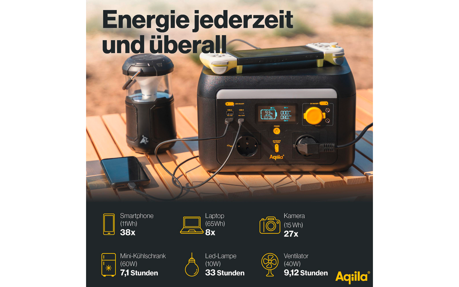 Powerstation S600V2 600 W 512 Wh bærbar 7 kg - Aqiila