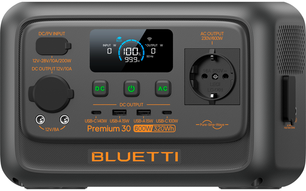 Premium 30 V2 kraftstasjon 320Wh 600W - Bluetti nærbilde av skjerm