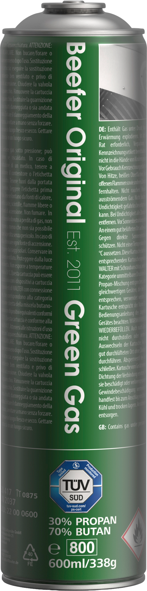 Propangasspatron 600 ml for Beefer One forfra