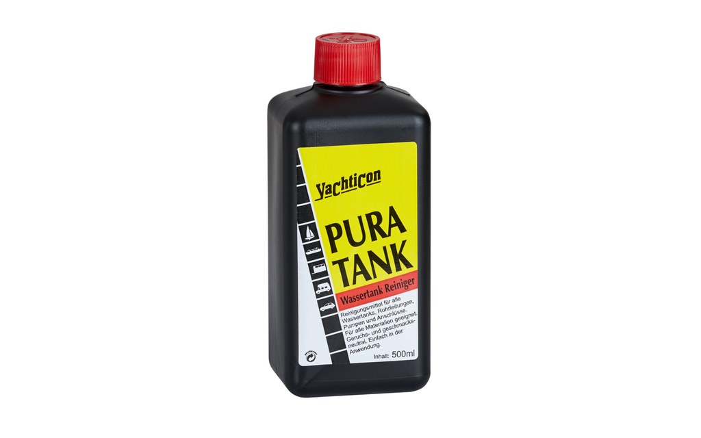 Pura-Tank vanntankrens 500 ml klorfri for 160 l Yachticon flaske bakside