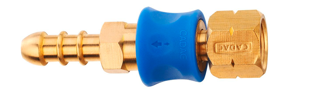Quick Release kobling 8mm for gassslange med 1/4" venstre gjenge - Cadac forfra