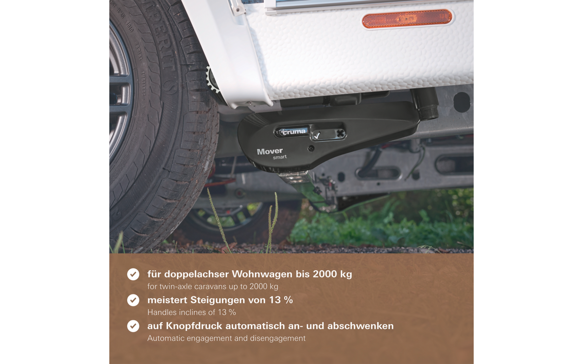Rangeringshjelpemotor Mover Smart A for enakslet campingvogn bakside