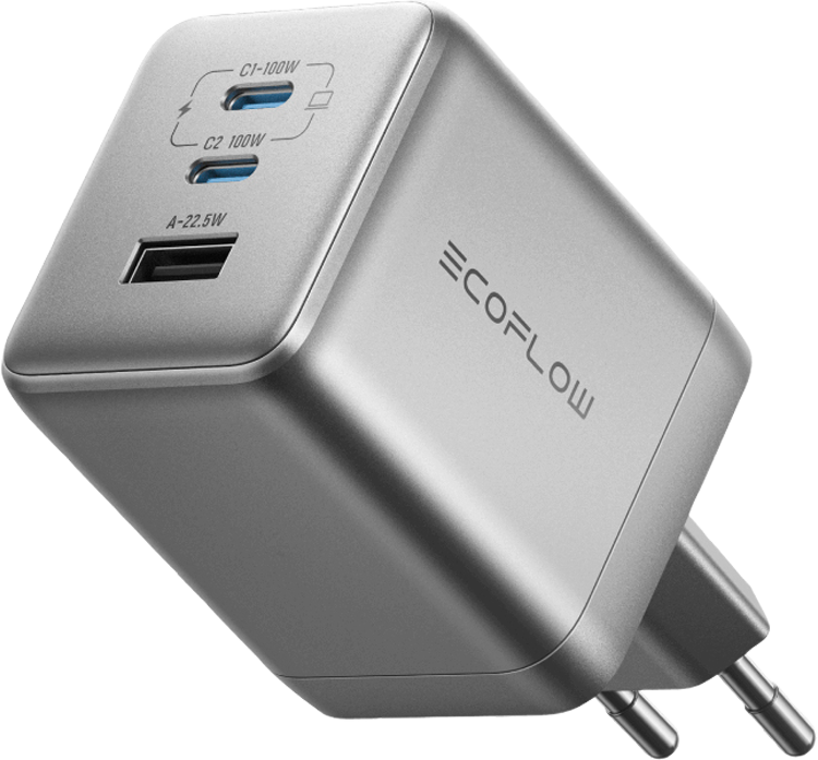 Rapid Pro hurtiglader 100W USB-C og USB-A GaN EcoFlow forfra
