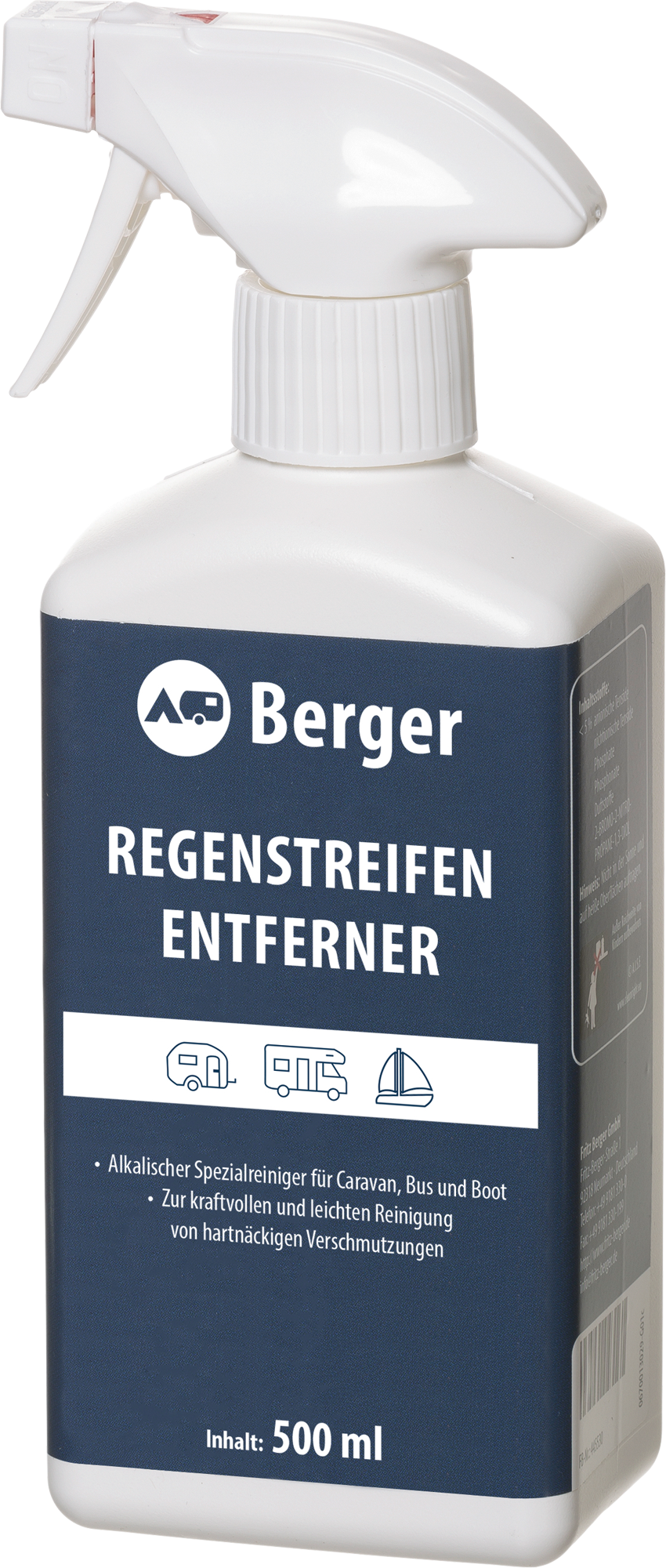 Regnstripe-fjerner 500 ml for campingvogn og bobil flaske forfra