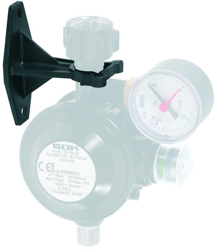 Regulatorholder PA6 i plast for gasstrykkregulatorer, svart - GOK montert