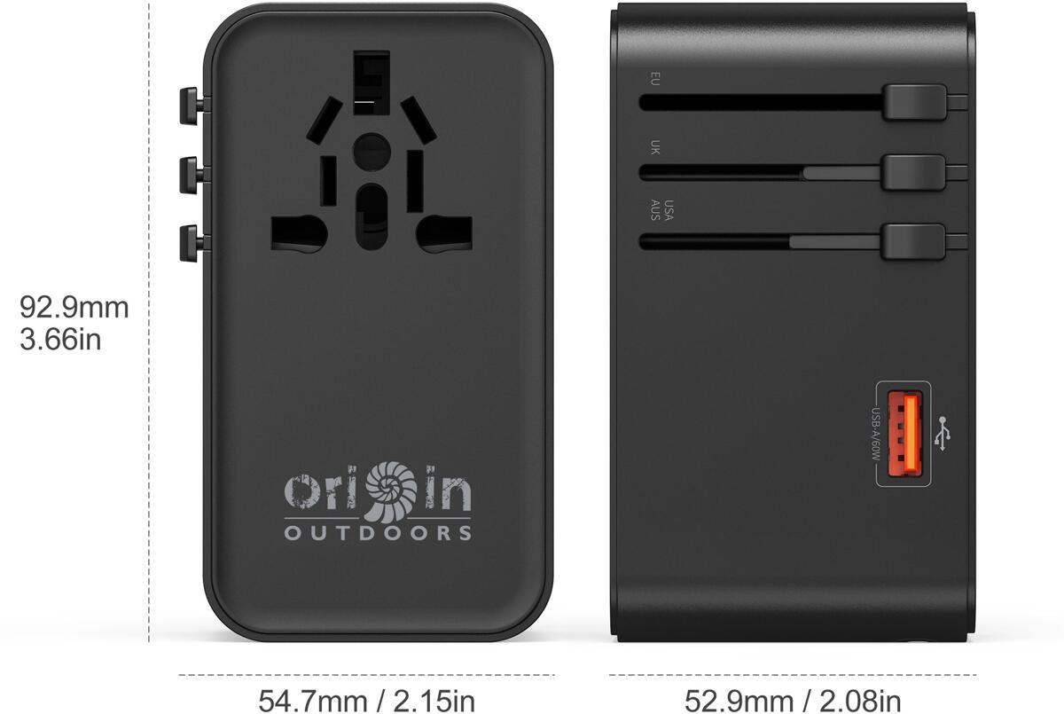 Reiseadapter GaN 160W med 4 USB-utganger for 200+ land detalj av USB-porter